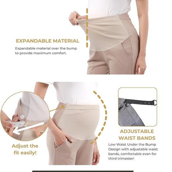 Khaki Maternity Trouser Pants - Over-the-belly with stretch - ankle length - Picture 10 of 14